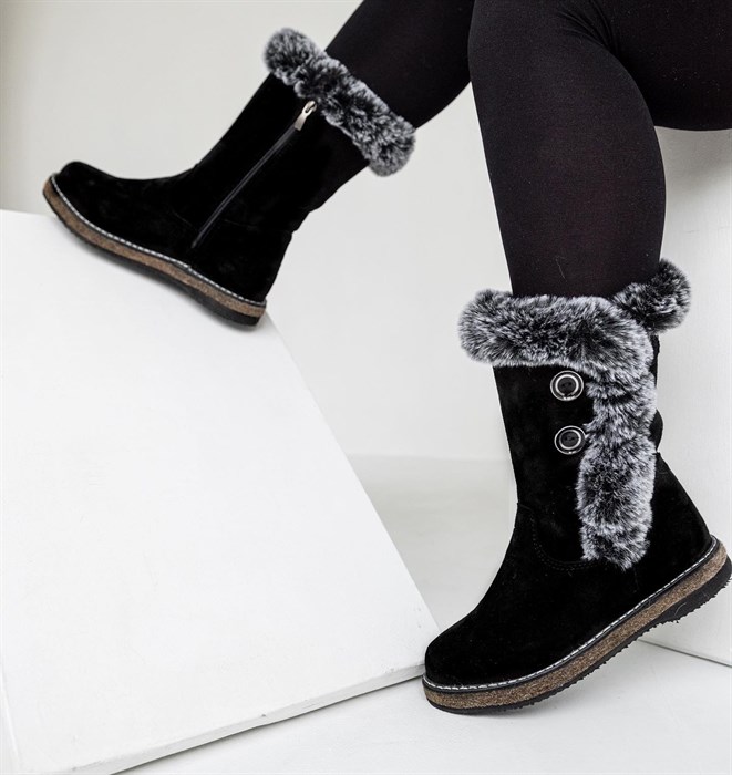 Сапожки женские короткие с опушкой, войлочная подошва(ЖВ1-01) S01SVB