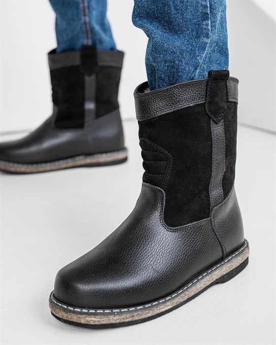 Мини-монголки мужские черные, войлочная подошва(МВ1-09) M02KM02KBLACK