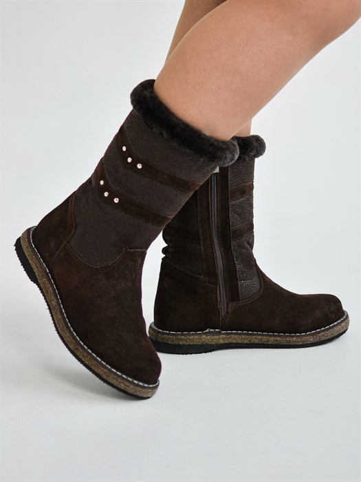 Сапоги женские 10-02, коричневые, войлочная подошва(ЖВ1-19) S11BROWN
