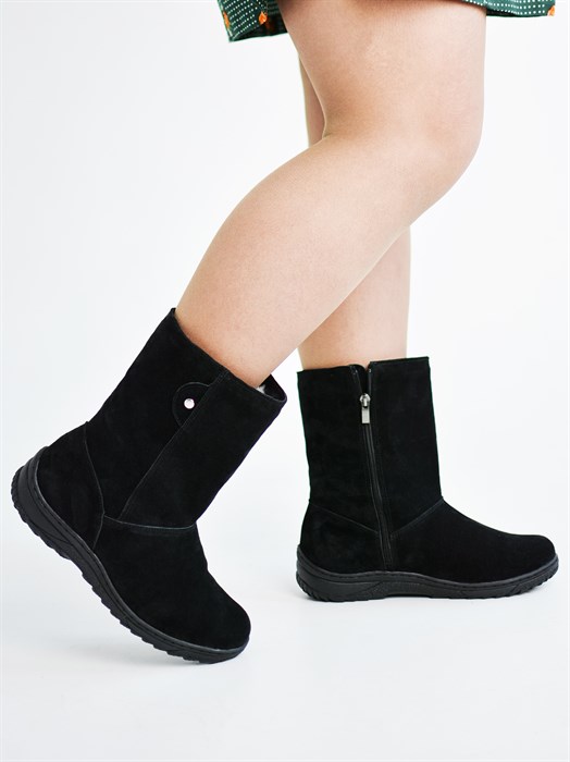 Полусапоги женские на литой подошве. Черные. Замша. Молния. Подклад овчина. (ЖЛ3-07) SR30A608.03BLACK