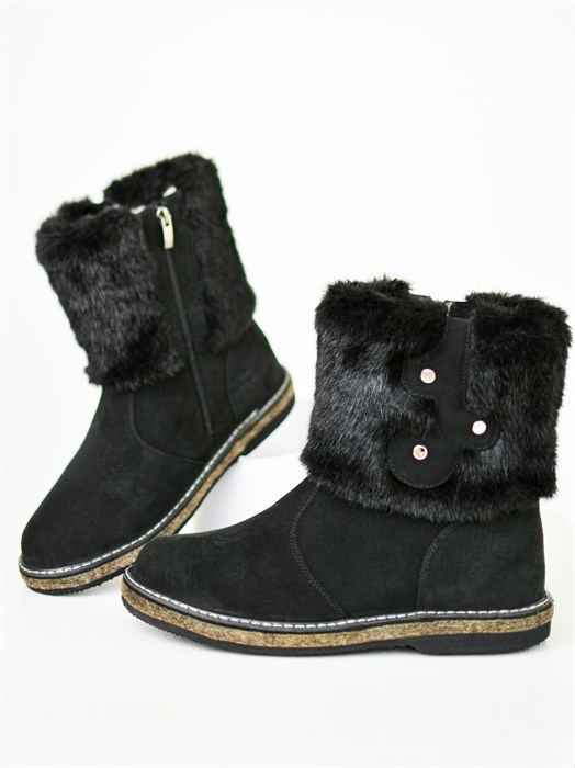 Унты женские на войлочной подошве. Замша. Черная "норка". Короткие. Молния.(ЖВ3-04) SR31A613.03.11BLACK