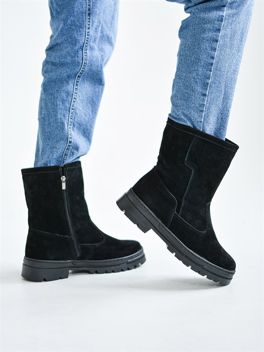 Полусапоги мужские на литой подошве Черные. Замша. Молния.(МЛ3-02) MR32SAPOGIА808.03LITZAMSHA