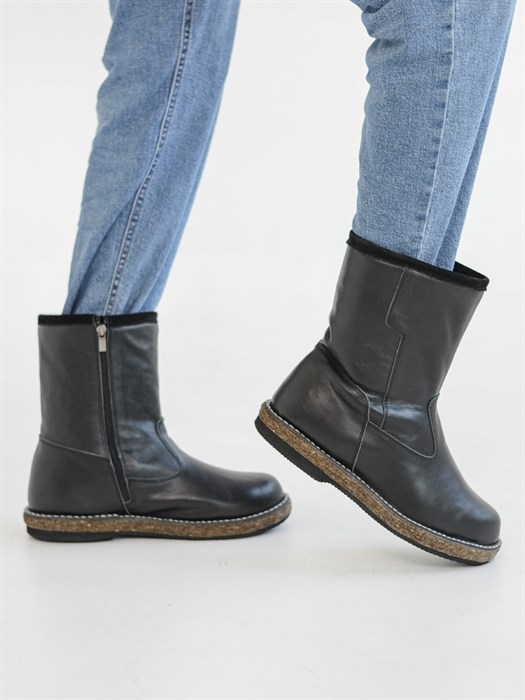 Полусапоги мужские на войлочной подошве Черные. Кожа. Молния.(МВ3-03) MR34UGGI818.01KOJAZAMOK