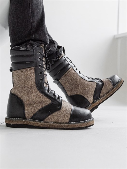 Берцы войлочные с кожаным носом и натур. Мехом(МВ1-11) M14BERCYSHNUROVKA